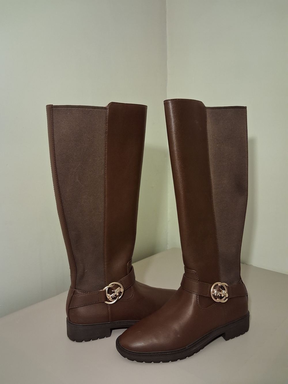 Coach Two-Tone Brown Over-the-Knee Logo Boots - Picture 4 of 5